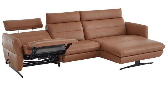 ECKSOFA in Echtleder Haselnussfarben 300/157 cm - Schwarz/Haselnussfarben, Design, Leder/Metall (300/157cm) - Dieter Knoll