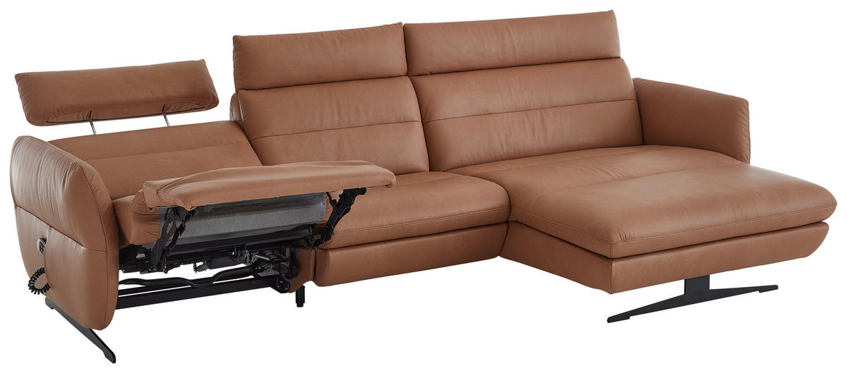 ECKSOFA in Echtleder Haselnussfarben  300/157 cm  - Schwarz/Haselnussfarben, Design, Leder/Metall (300/157cm) - Dieter Knoll