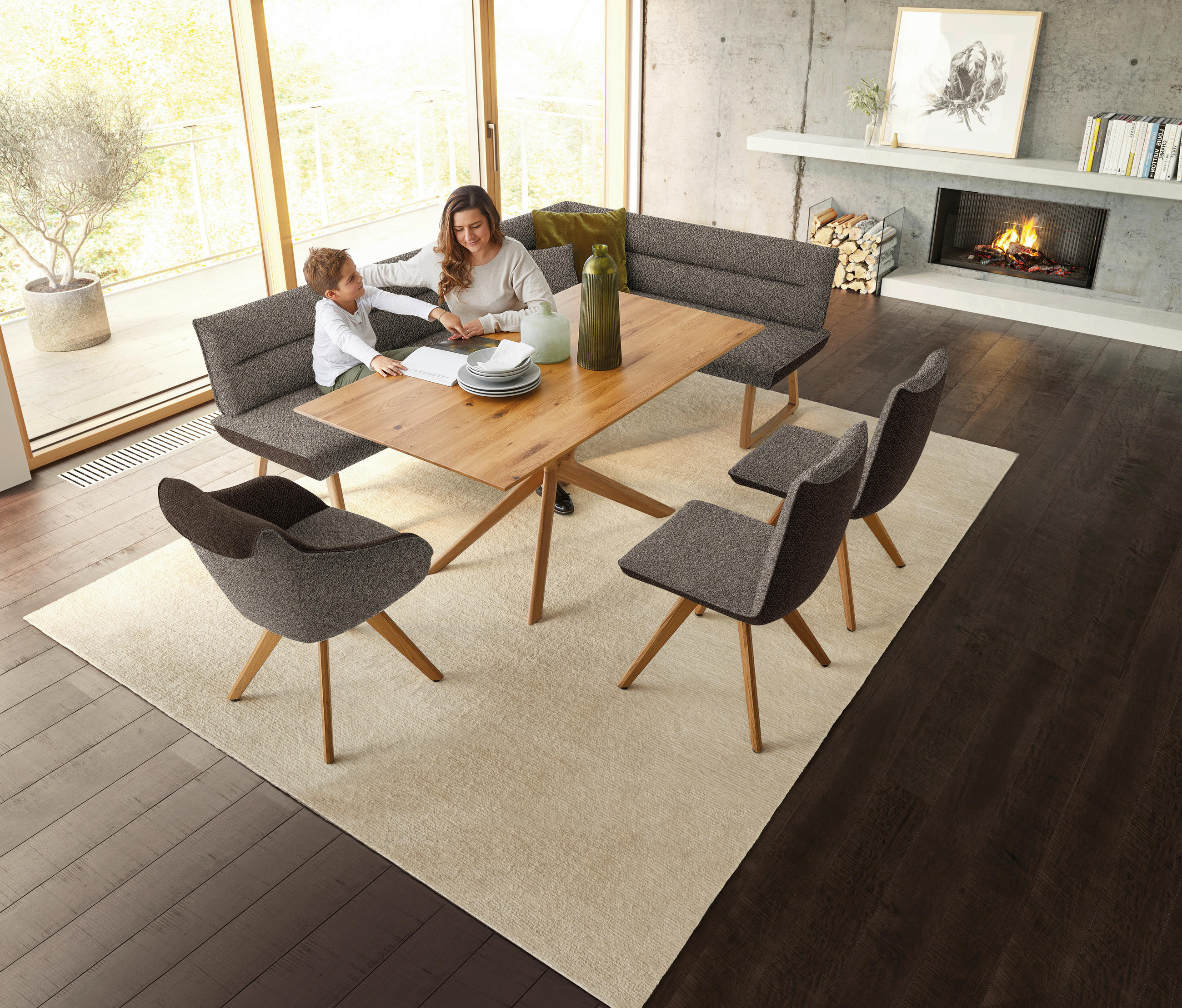 ECKBANK 162/237 cm  in Braun, Hellbraun  - Hellbraun/Eichefarben, Design, Holz/Textil (162/237cm) - Koinor