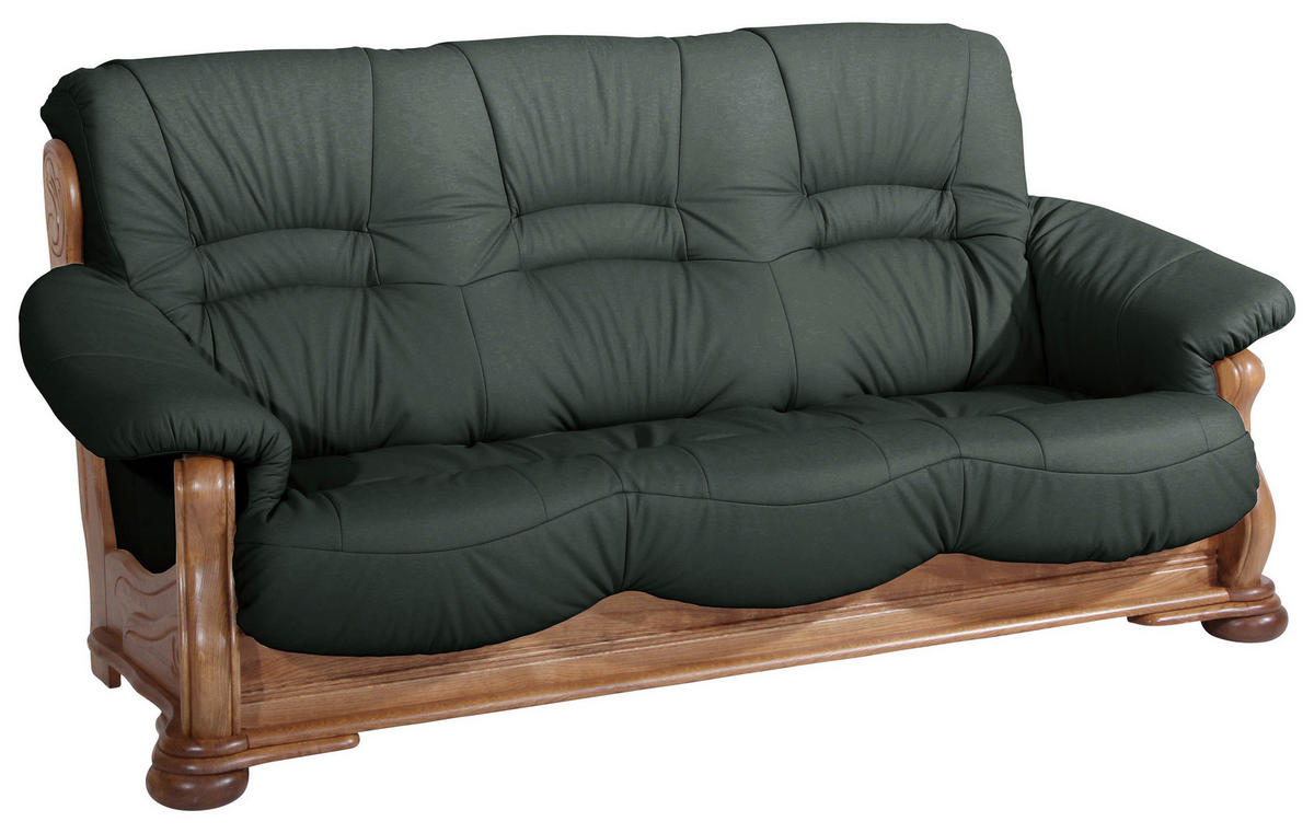 3-SITZER-SOFA in Echtleder Dunkelgrün  - Dunkelgrün/Eichefarben, Lifestyle, Leder/Holz (205/95/95cm) - Max Winzer