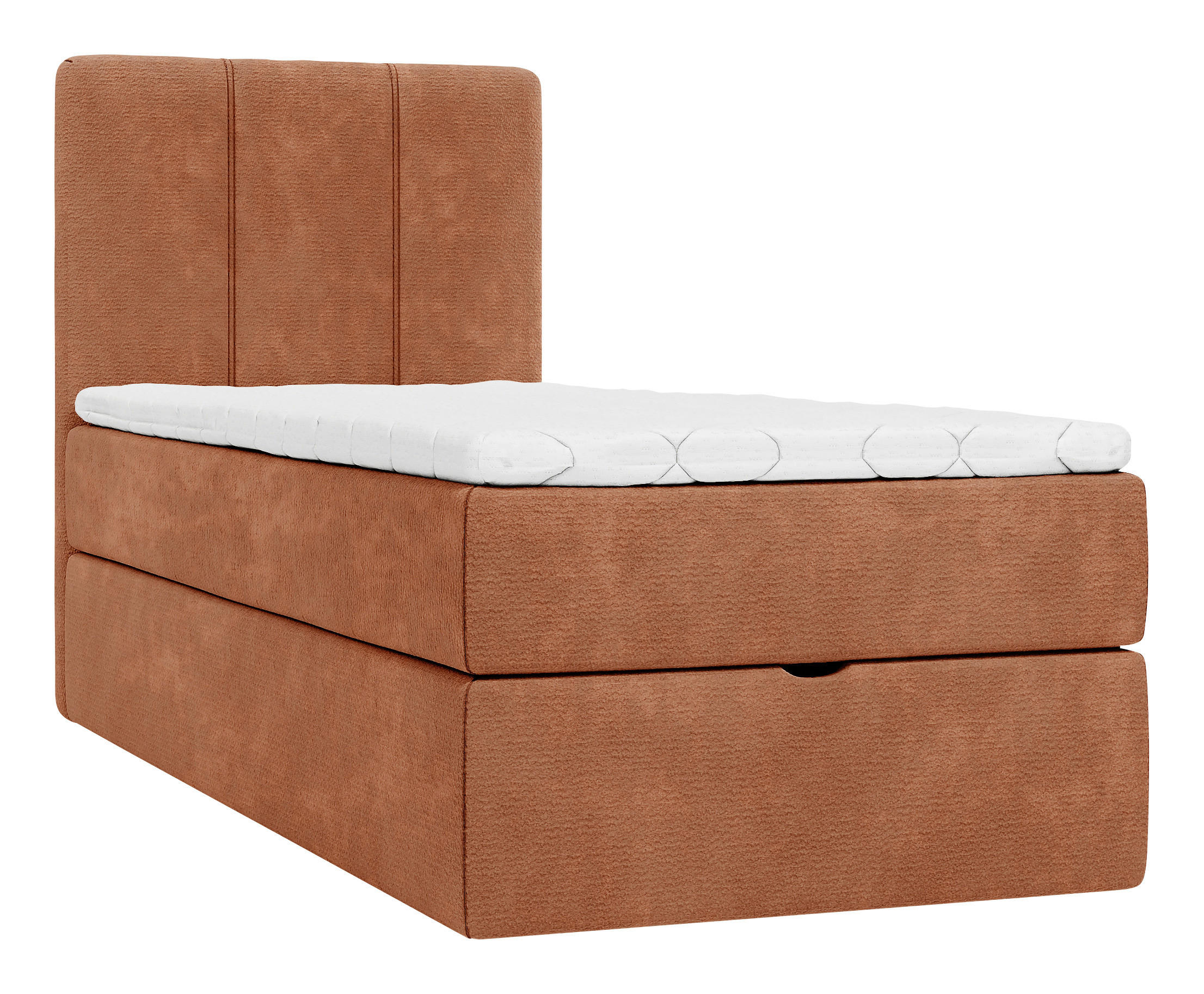 BOXBETT 80/200 cm,  in Rotbraun, Matratze, gepolstertes Kopfteil, Bettkasten, Topper, H3 = fest  - Rotbraun/Schwarz, Design, Holzwerkstoff/Kunststoff (80/200cm) - Esposa