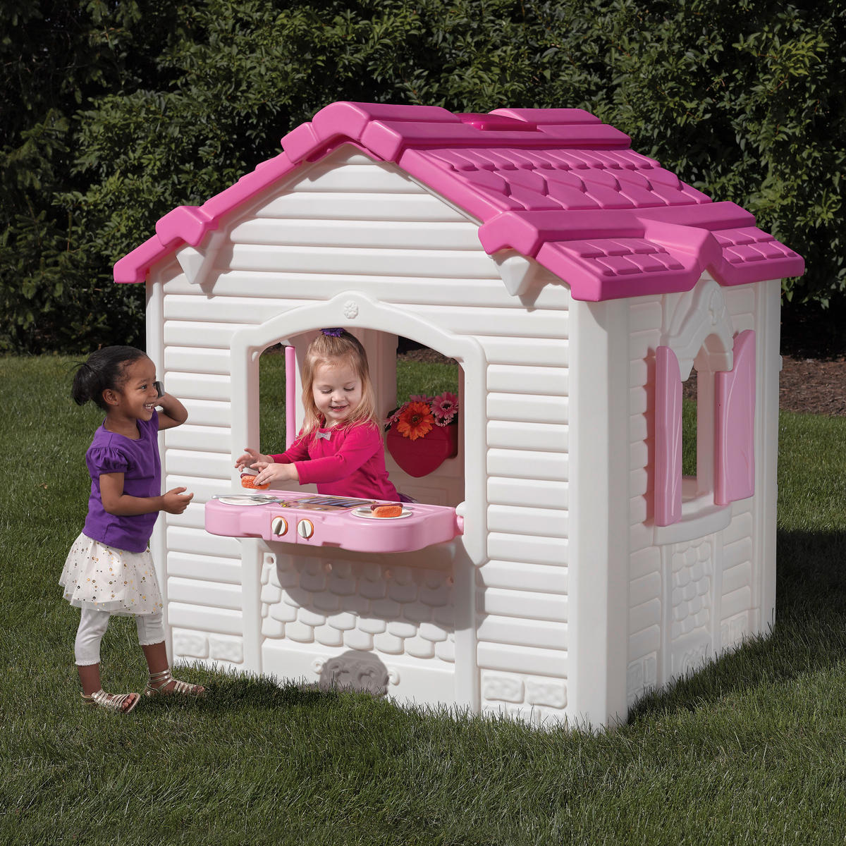 SPIELHAUS 119,38/147/135 cm  - Weiss/Rosa, Konventionell, Kunststoff (119,38/147/135cm)