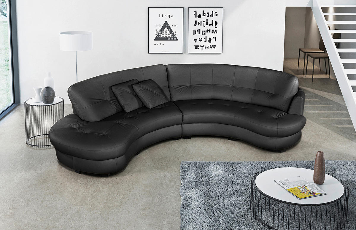 ECKSOFA Schwarz Echtleder Lederlook  - Schwarz, Design, Leder/Kunststoff (113/300cm) - Livetastic