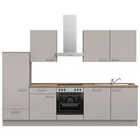 KÜCHENBLOCK 300 cm   in Grau, Eiche dunkel  - Eiche dunkel/Edelstahlfarben, MODERN, Holzwerkstoff/Metall (300cm) - Nobilia