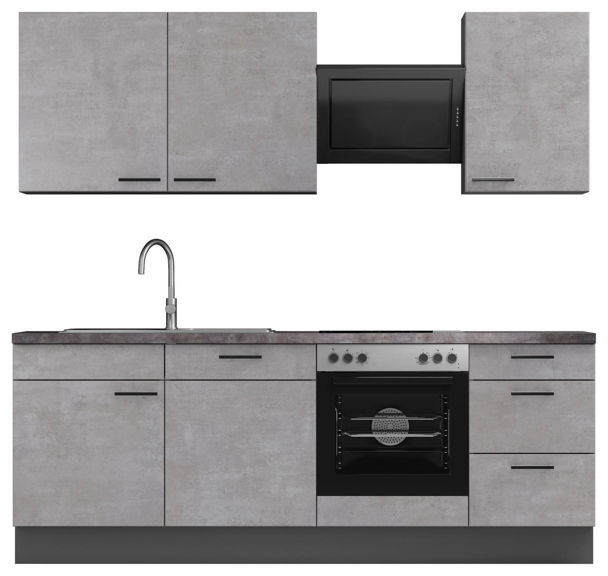 KÜCHENBLOCK 230 cm   in Graphitfarben, Grau  - Dunkelgrau/Schwarz, MODERN, Holzwerkstoff/Metall (230cm) - Xora