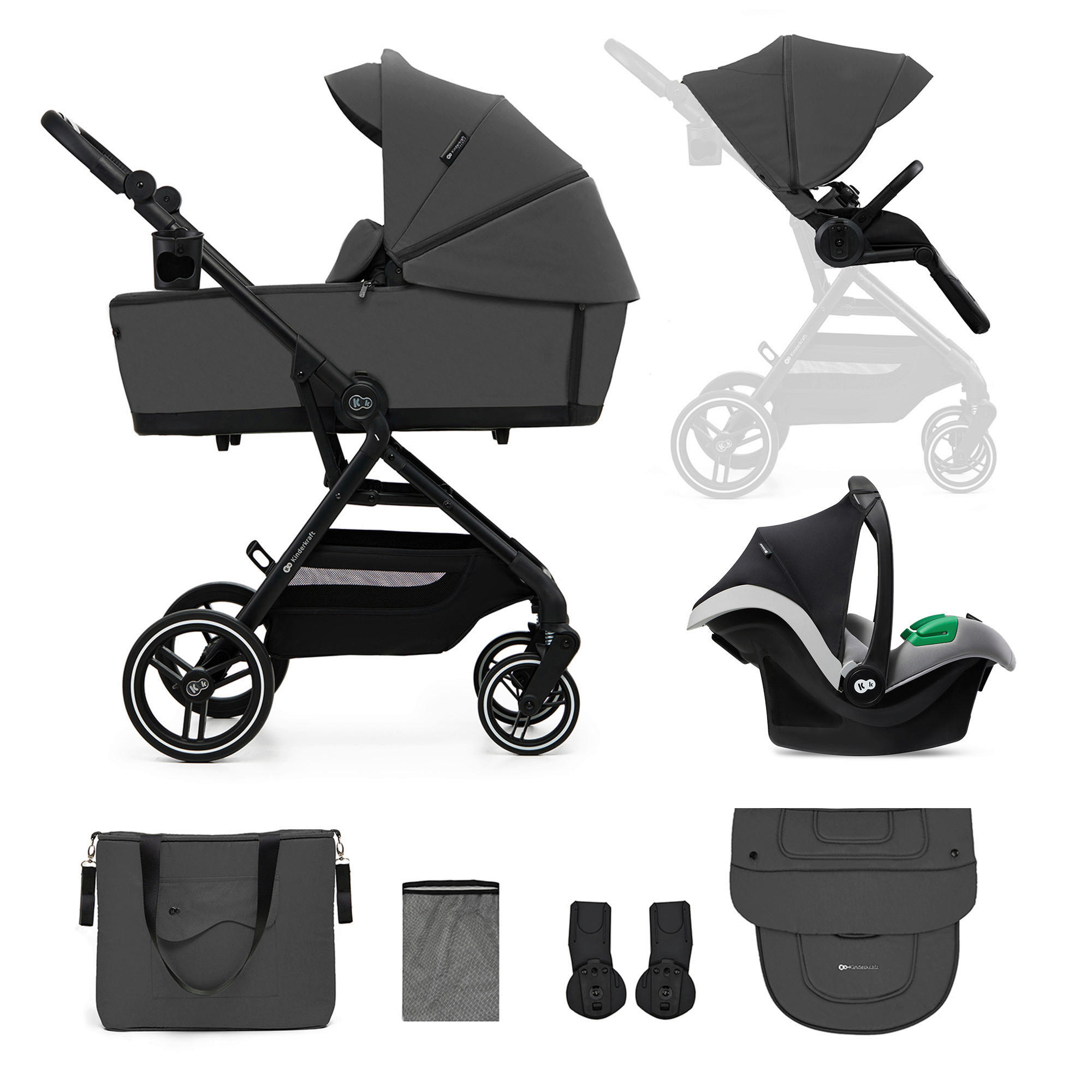 KINDERWAGEN Yoxi 3in1  - Schwarz Hochglanz/Grau, Basics, Kunststoff/Textil (107/59/97cm) - Kinderkraft
