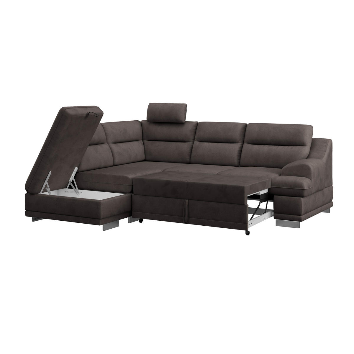 WOHNLANDSCHAFT in Velours Braun  - Chromfarben/Braun, KONVENTIONELL, Textil/Metall (217/264cm) - MID.YOU