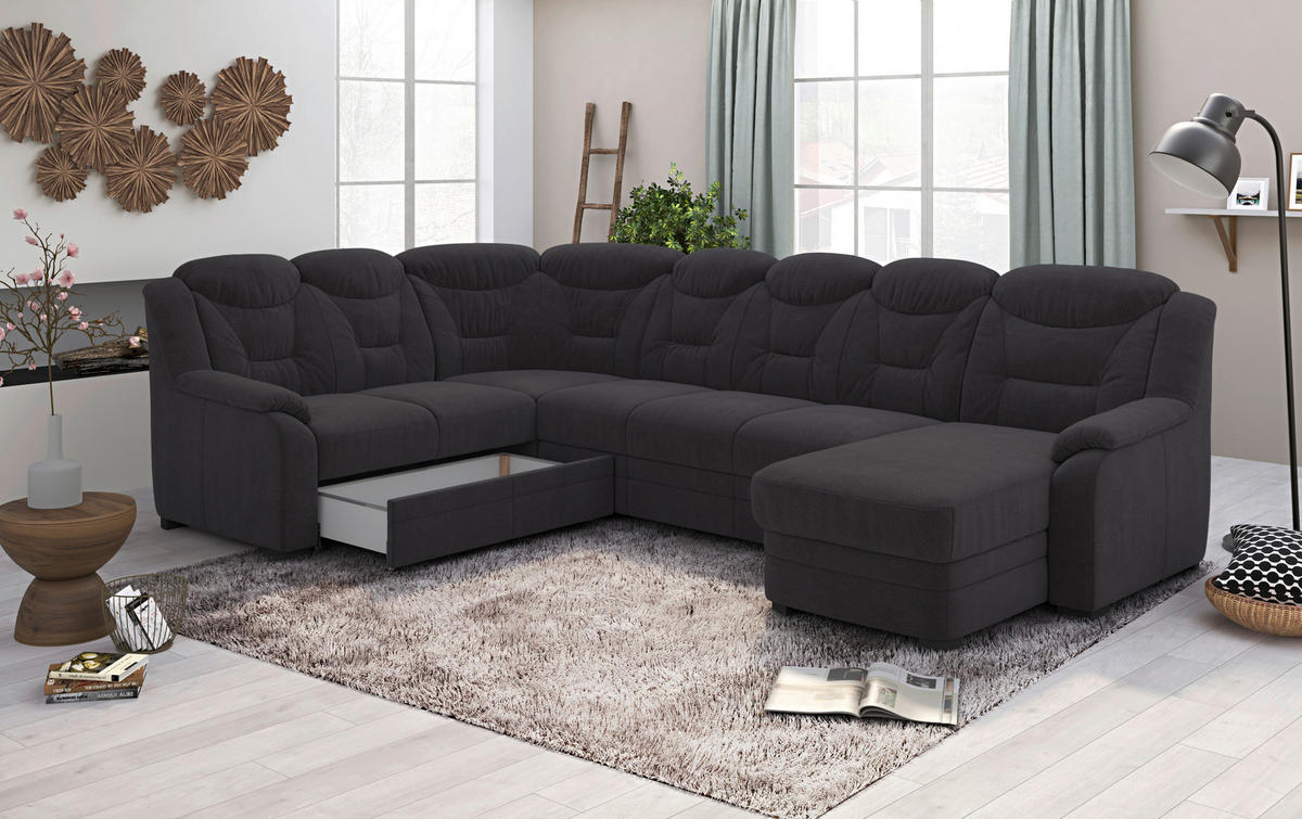 WOHNLANDSCHAFT in Chenille Schwarz  - Schwarz, Basics, Kunststoff/Textil (211/330/162cm) - MID.YOU