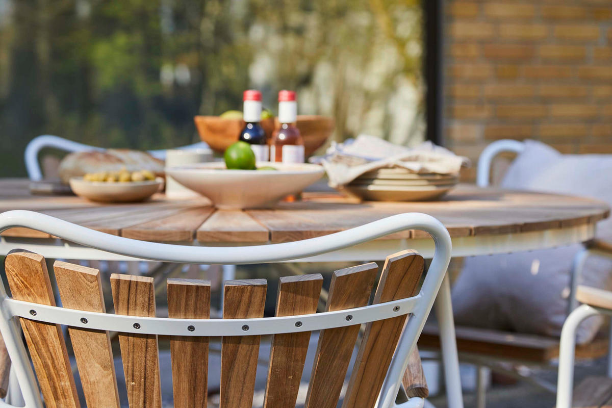 GARTENTISCH 130/130/74 cm Holz, Metall rund  - Weiß Hochglanz/Teakfarben, Natur, Holz/Metall (130/130/74cm) - Gardenson