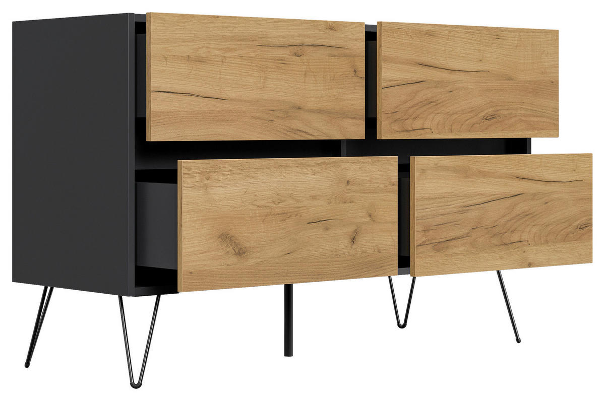 SIDEBOARD Posseik Industrial 119/75/42 cm 4 Schublade(n)  - Eichefarben/Graphitfarben, Design, Holzwerkstoff/Metall (119/75/42cm) - MID.YOU