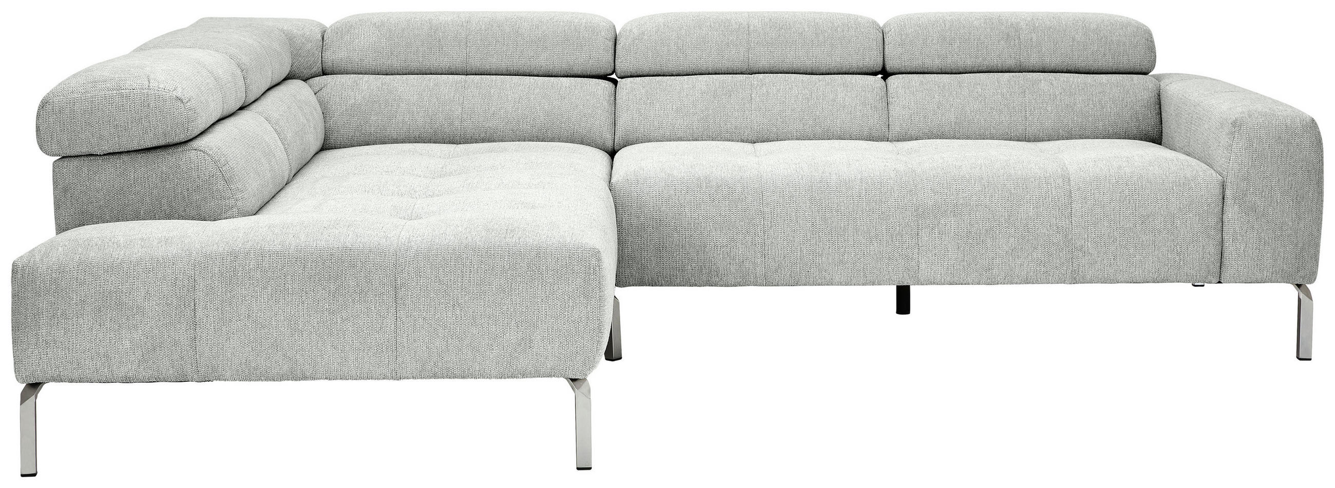 ECKSOFA Hellgrau Flachgewebe  - Chromfarben/Hellgrau, KONVENTIONELL, Textil/Metall (224/282cm) - Hom`in
