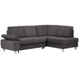 ECKSOFA in Flachgewebe Graubraun 255/186 cm - Graubraun/Silberfarben, KONVENTIONELL, Holz/Textil (255/186cm) - Cantus