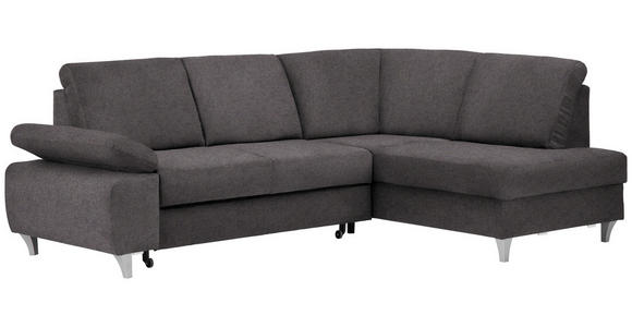ECKSOFA in Flachgewebe Graubraun 255/186 cm - Graubraun/Silberfarben, KONVENTIONELL, Holz/Textil (255/186cm) - Cantus