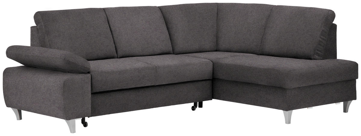 ECKSOFA in Flachgewebe Graubraun  255/186 cm  - Graubraun/Silberfarben, KONVENTIONELL, Holz/Textil (255/186cm) - Cantus