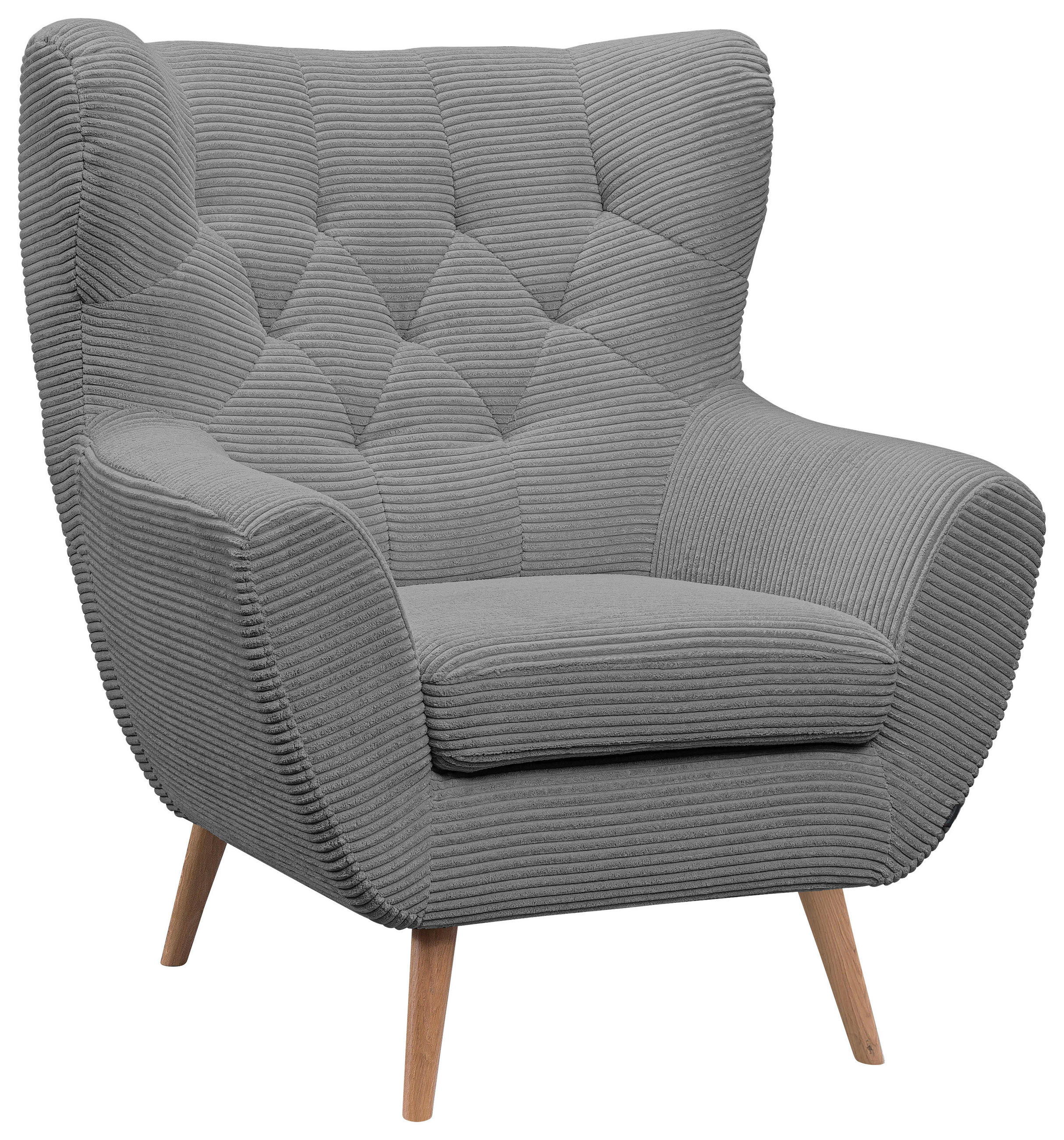 SESSEL in Cord Hellgrau  - Eichefarben/Hellgrau, Design, Holz/Textil (87/101/95cm) - Stylife