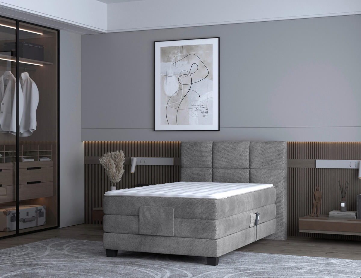 BOXSPRINGBETT 120/200 cm,  in Anthrazit, Matratze, Topper, motorische Verstellbarkeit, Fernbedienung, H2 = mittel  - Anthrazit/Schwarz, KONVENTIONELL, Holz/Kunststoff (120/200cm) - Chameo