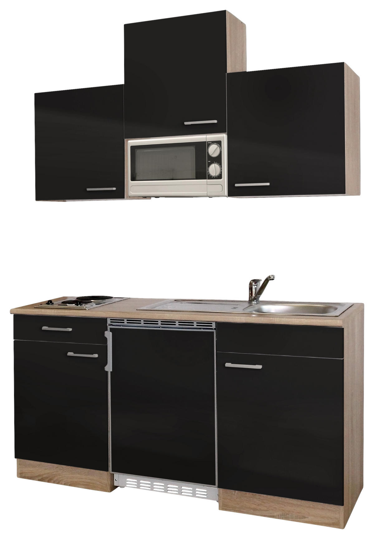 MINIKÜCHE 150 cm   in Schwarz, Eichefarben  - Eichefarben/Schwarz, Basics, Holzwerkstoff (150cm) - Respekta