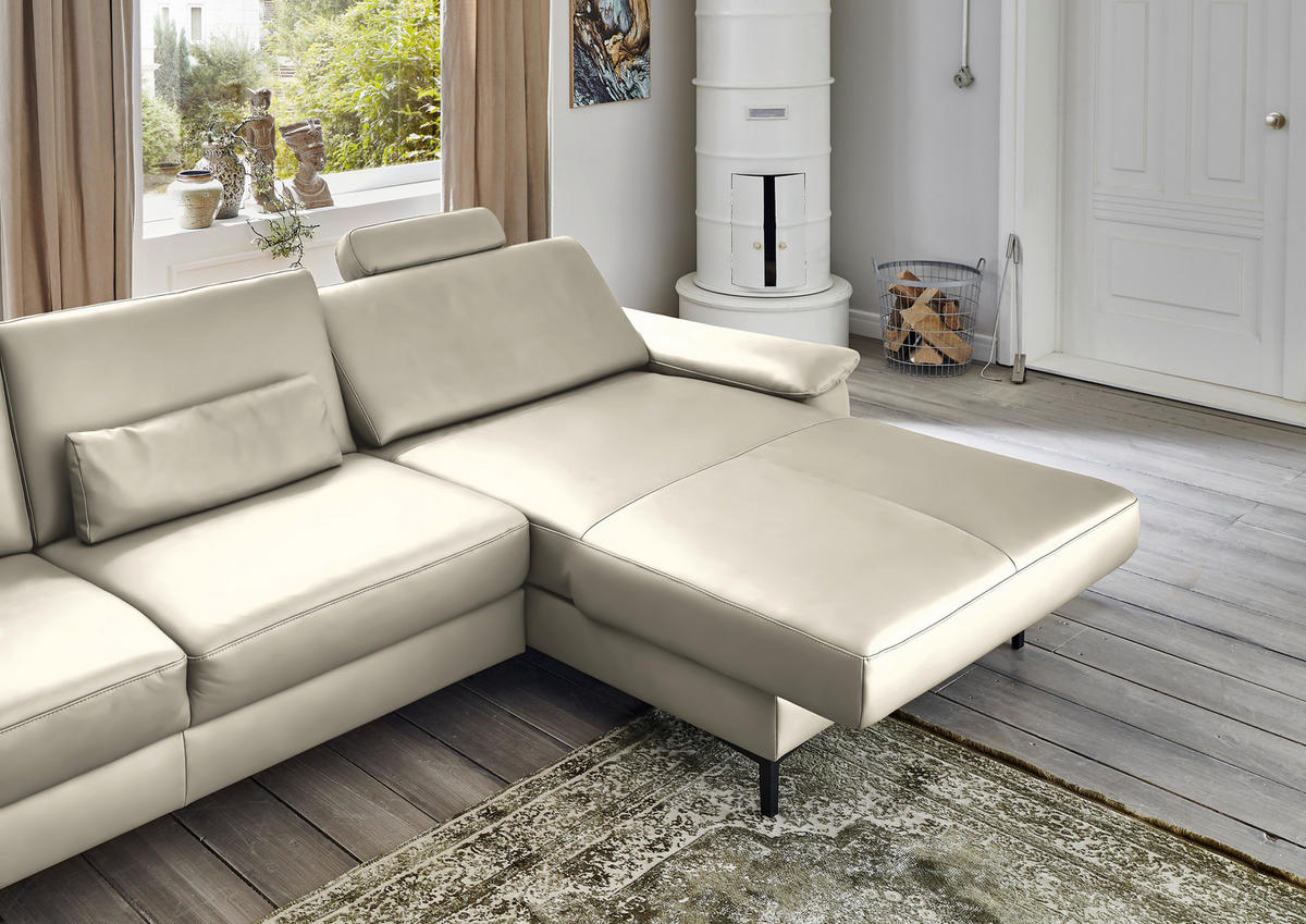 ECKSOFA in Echtleder Ecru  334/176 cm  - Ecru/Schwarz, Design, Leder/Metall (334/176cm) - Dieter Knoll