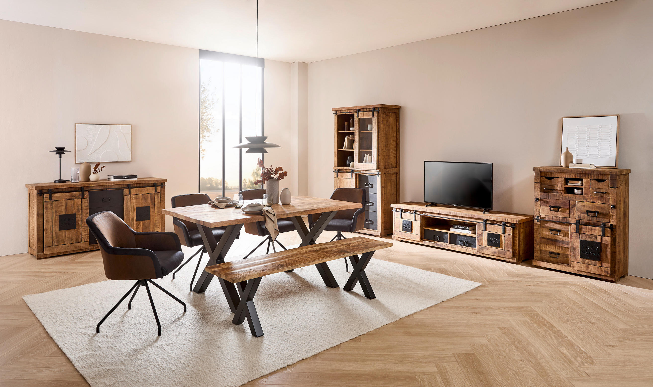 ESSTISCH in Holz 220/100/76 cm - Schwarz/Braun, LIFESTYLE, Holz/Metall (220/100/76cm) - Landscape