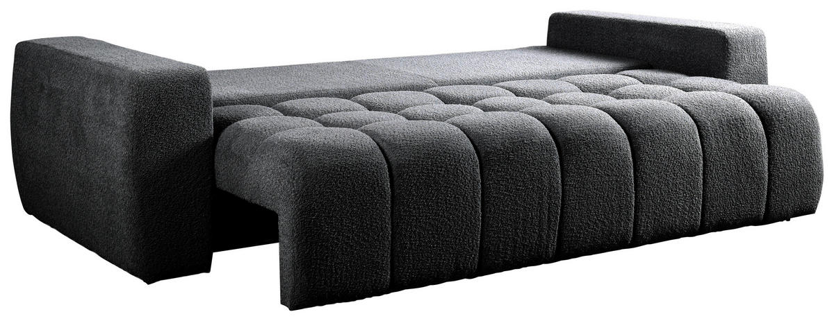 SCHLAFSOFA  mit Liegefunktion, Schlafen auf Sitzhöhe Struktur, Bouclé Dunkelgrau  - Dunkelgrau/Schwarz, Basics, Kunststoff/Textil (250/86/140cm) - Livetastic