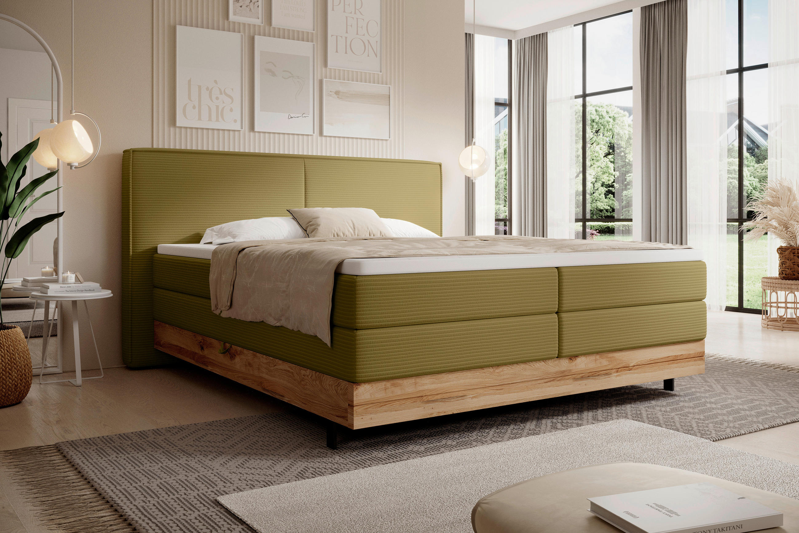 BOXSPRINGBETT 180/200 cm  in Grün  - Schwarz/Grün, Natur, Holz/Textil (180/200cm) - Valnatura