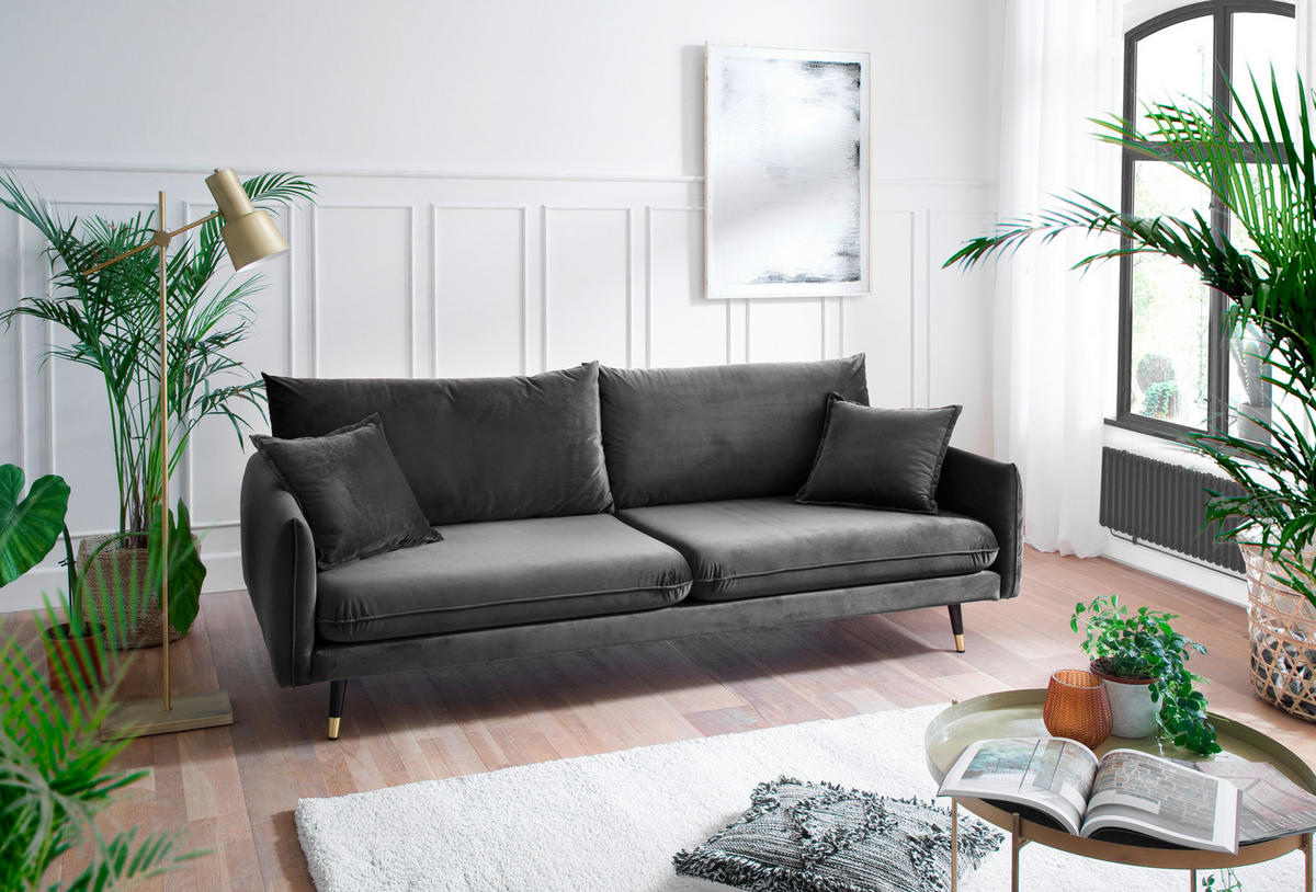 3-SITZER-SOFA ROSSANA-3S Sofa in Samt Anthrazit  - Anthrazit, MODERN, Textil (215/88/94cm) - MID.YOU