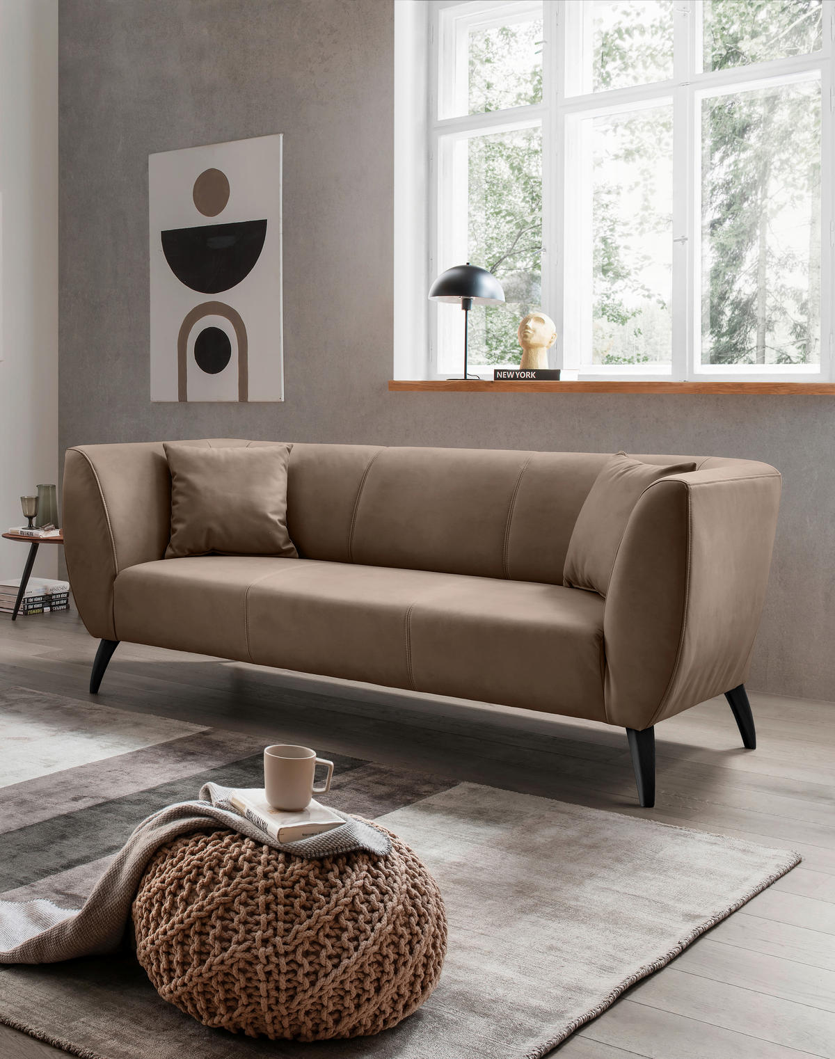 3-SITZER-SOFA in Lederlook Braun  - Schwarz/Braun, Modern, Holz/Textil (208/83/88cm) - Livetastic
