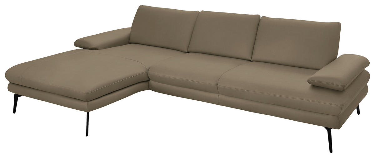 ECKSOFA in Echtleder Beige  - Beige/Schwarz, Design, Leder/Metall (180/310cm) - Dieter Knoll