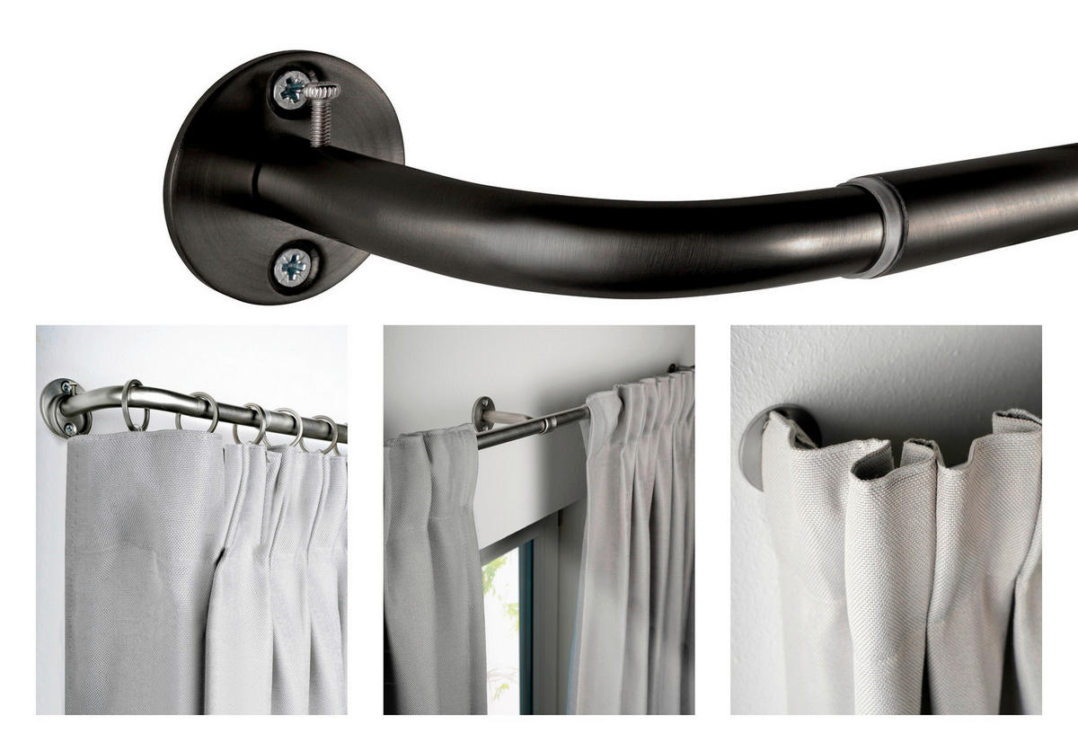 VORHANGSTANGENSET  120 cm  - Schwarz, Design, Metall (120cm)