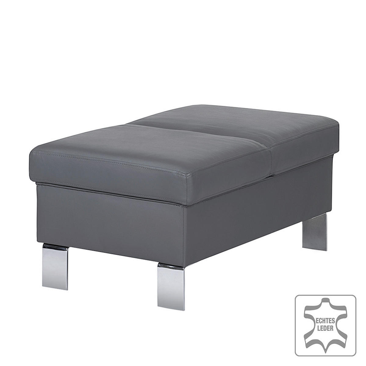 HOCKER Leder Anthrazit  - Chromfarben/Anthrazit, Design, Leder/Metall (91/44/57cm) - Livetastic