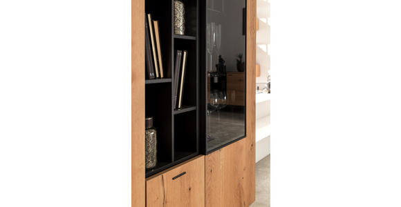 HIGHBOARD 113,8/139-145,7/41,5 cm - Eichefarben/Anthrazit, Natur, Glas/Holz (113,8/139-145,7/41,5cm) - Moderano