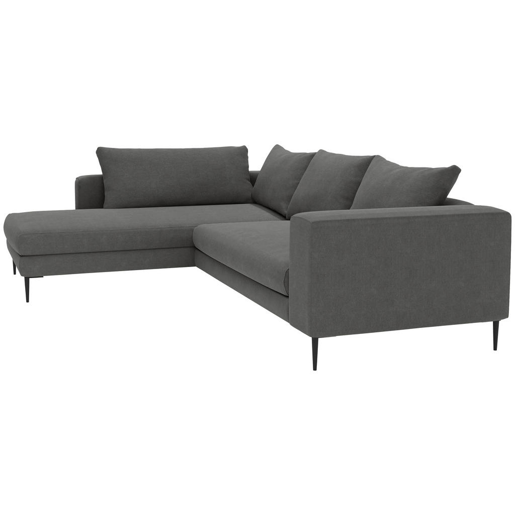 Thumbnail - Trendmanufaktur Ecksofa Aurora, Dunkelgrau, Textil, 4-Sitzer, Füllung: Schaumstoff, Silikon, Ottomane links, L-Form, 295...