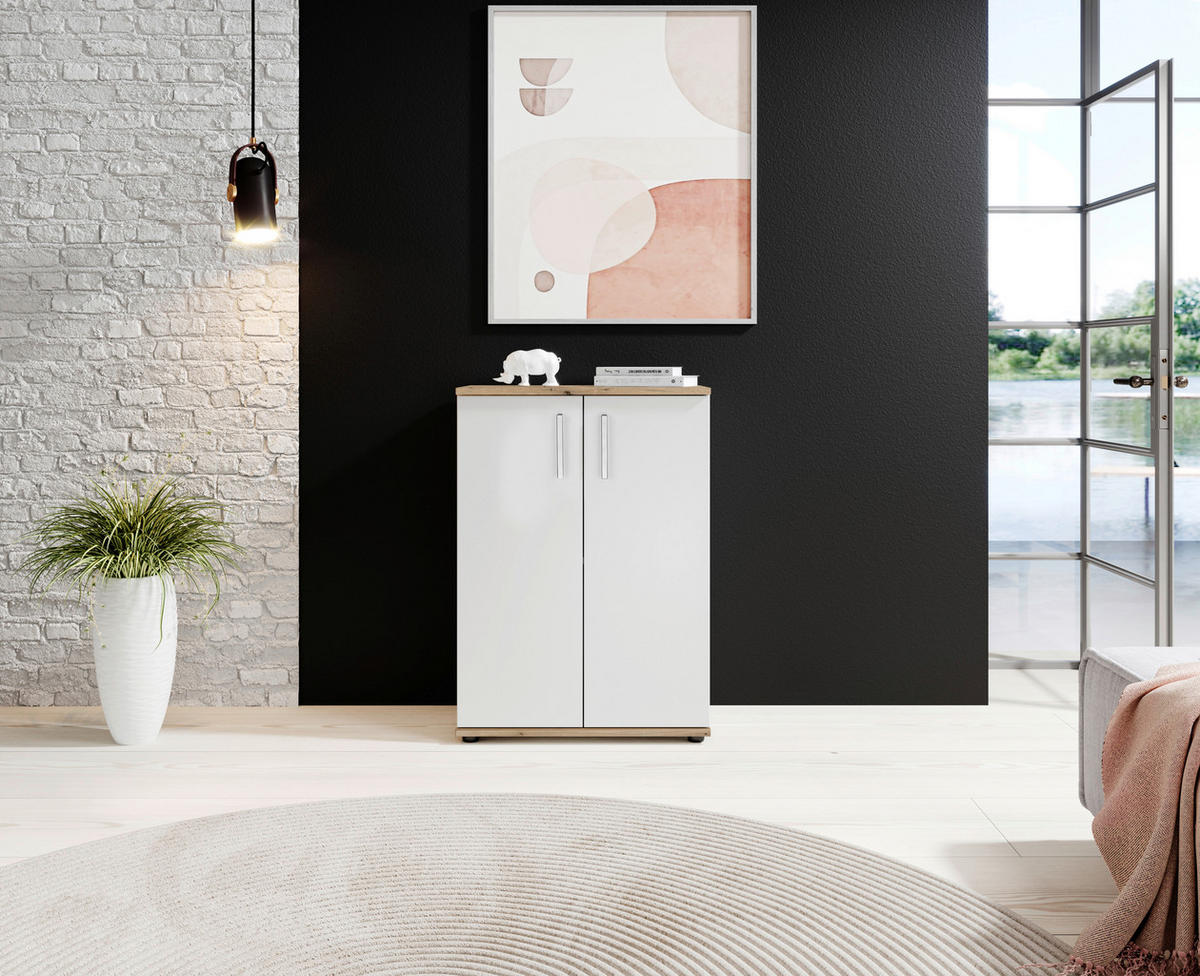 Kommode Basel 60/84/35 cm  in Weiss, Eichefarben  - Weiss/Eichefarben, Design, Holzwerkstoff/Kunststoff (60/84/35cm) - MID.YOU