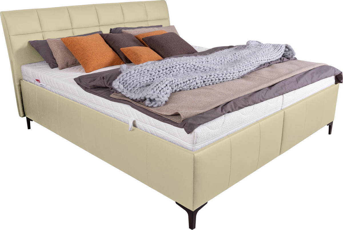 POLSTERBETT 180/200 cm  in Beige  - Weiss/Beige, Konventionell, Leder/Holz (180/200cm) - Ada Austria