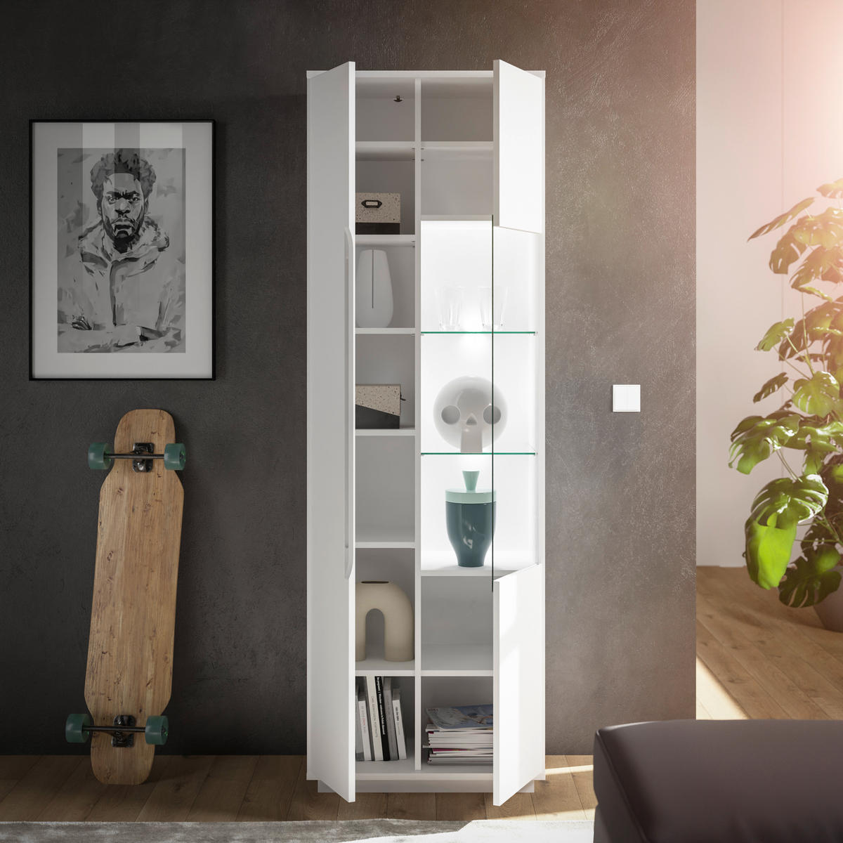 VITRINE Weiss  65/198/38 cm  - Weiss, Modern, Glas/Holzwerkstoff (65/198/38cm) - Carryhome