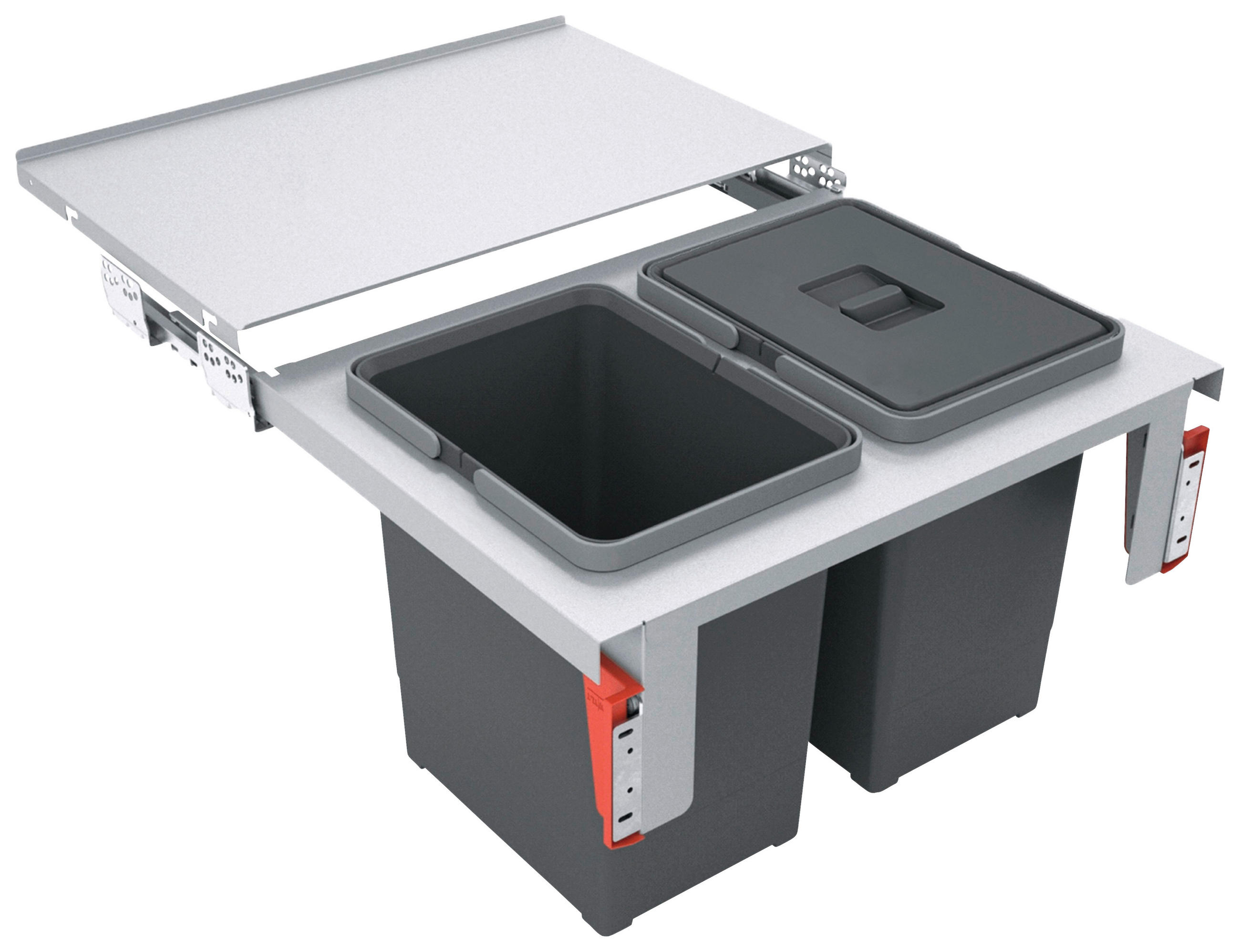 EINBAUABFALLSAMMLER Maris 2 x 18 L  - Edelstahlfarben/Grau, Basics, Kunststoff/Metall (56,0-56,8/36,0/39,9cm) - Franke