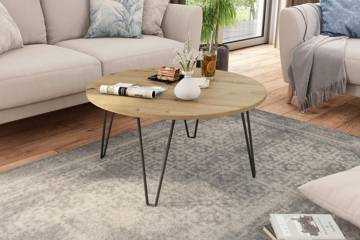 COUCHTISCH in Metall, Holzwerkstoff 80/80/40 cm  - Schwarz/Eiche Artisan, KONVENTIONELL, Holzwerkstoff/Metall (80/80/40cm) - MID.YOU