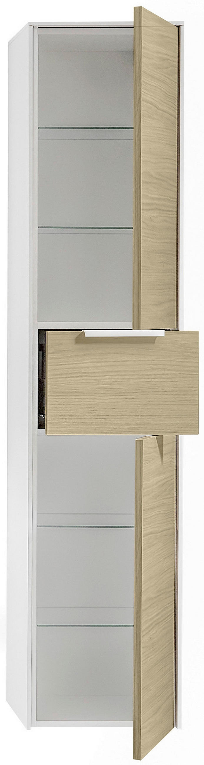 HOCHSCHRANK 37/169/33 cm  - Eichefarben/Weiß, Design, Glas/Holzwerkstoff (37/169/33cm) - Musterring