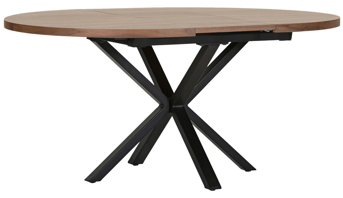 ESSTISCH 120-160/120/77 cm Echtholz  Holz ausziehbar rund Nussbaumfarben  - Nussbaumfarben/Schwarz, KONVENTIONELL, Holz/Metall (120-160/120/77cm) - Milino