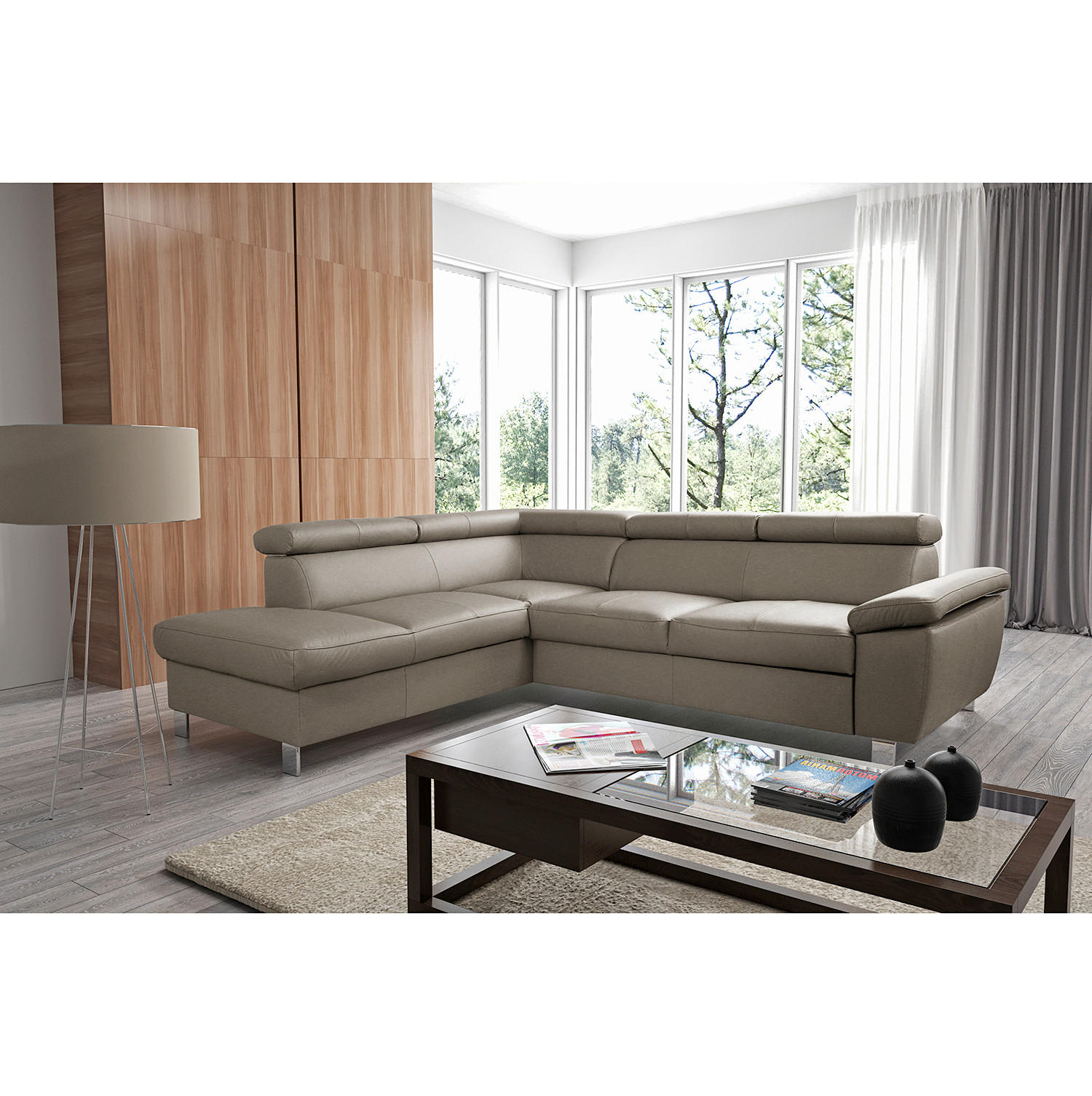 ECKSOFA Hellgrau Echtleder  - Chromfarben/Hellgrau, Design, Leder/Textil (208/248cm) - Livetastic
