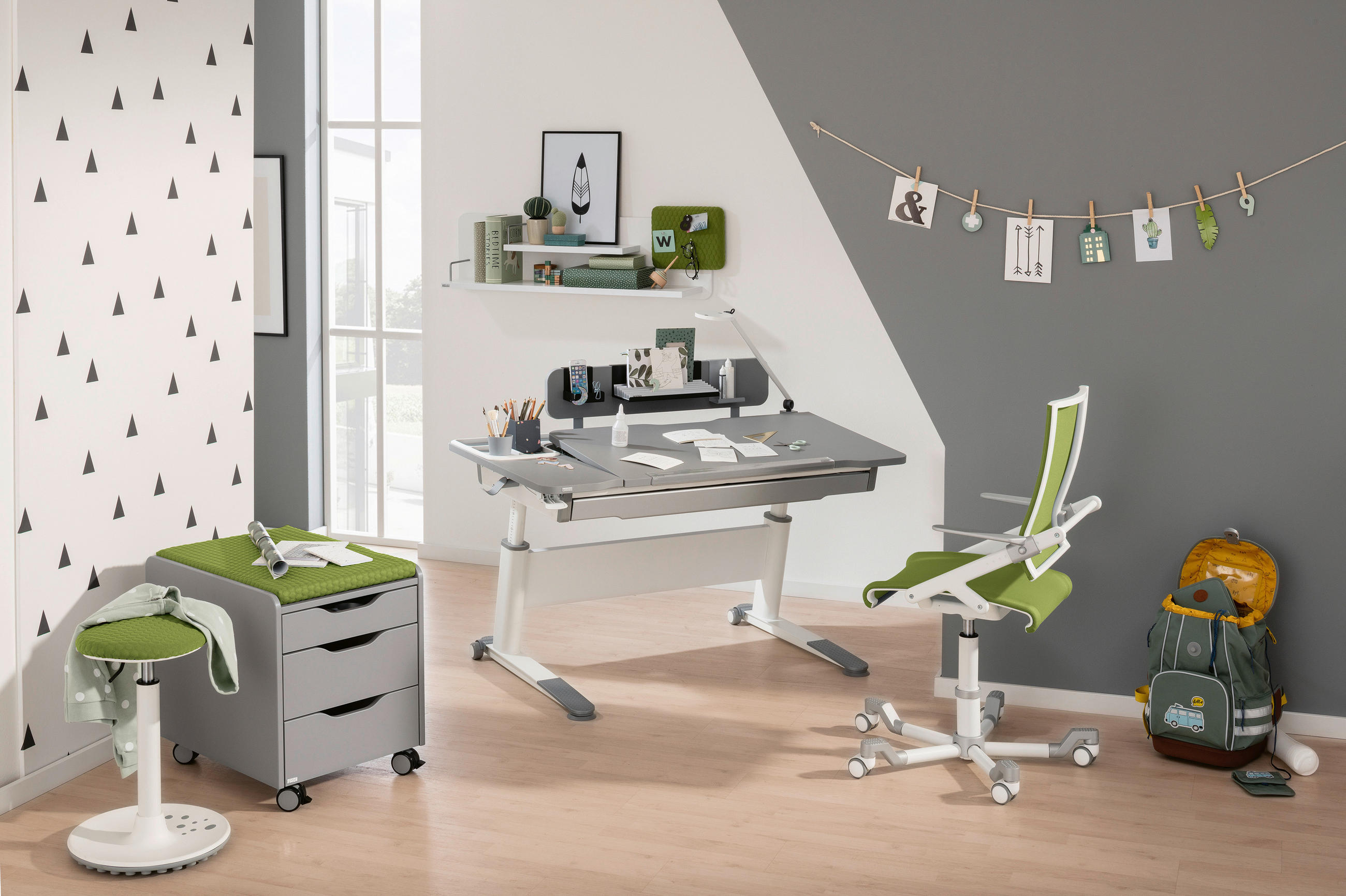 HOCKER in Metall, Kunststoff, Textil Grün, Weiß  - Weiß/Grau, KONVENTIONELL, Kunststoff/Textil (38/52-76,5/27,5cm) - Paidi