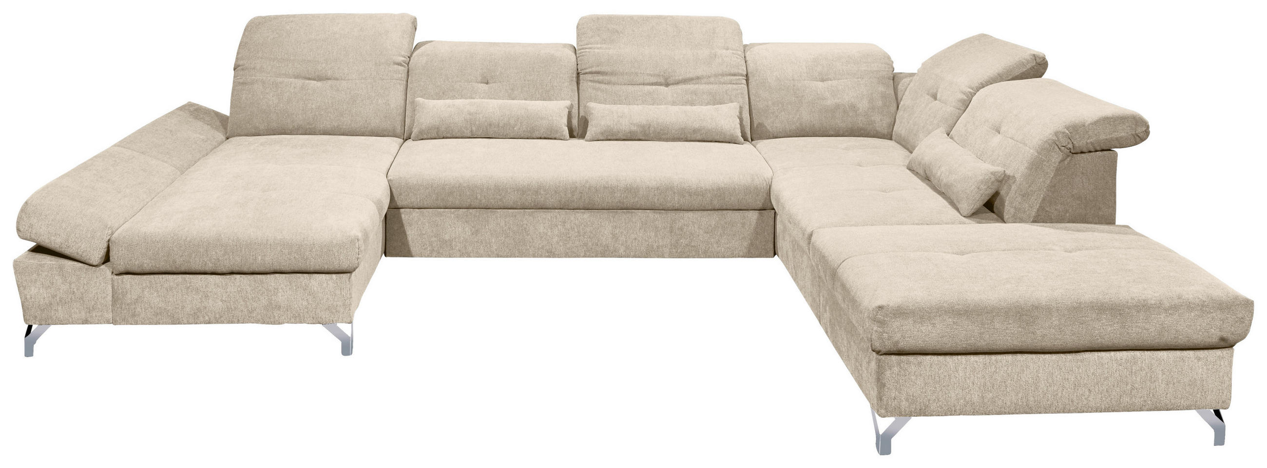 WOHNLANDSCHAFT in Mikrovelours Sandfarben  - Sandfarben/Silberfarben, MODERN, Textil/Metall (168/350/245cm) - MID.YOU