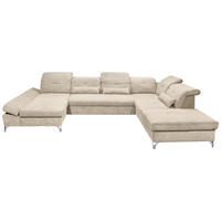 WOHNLANDSCHAFT Sandfarben Mikrovelours  - Sandfarben/Silberfarben, MODERN, Textil/Metall (168/350/245cm) - MID.YOU