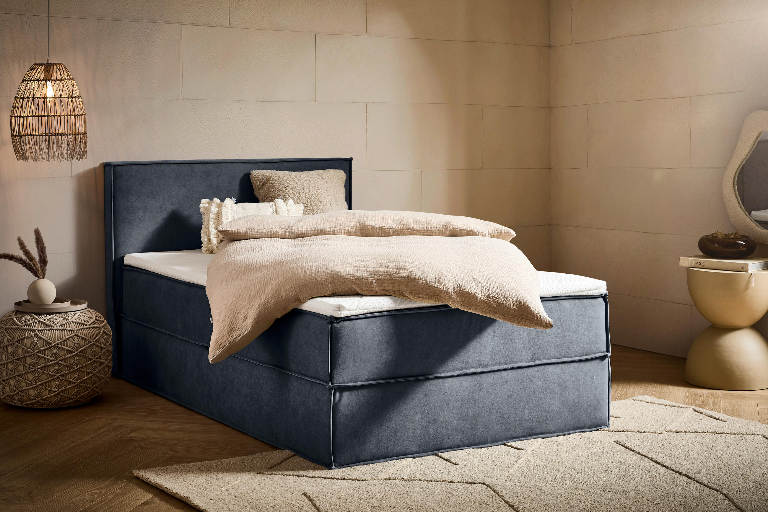 BOXBETT 120/200 cm,  in Anthrazit, Bettkasten, Topper, H3 = fest  - Anthrazit/Schwarz, Design, Kunststoff/Textil (120/200cm) - Chameo