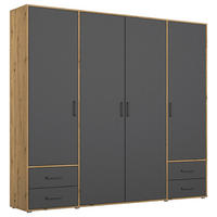 DREHTÜRENSCHRANK 187/194/53 cm,  in Grau, Eiche Artisan, 4 Tür(en)  - Eiche Artisan/Grau, MODERN, Holzwerkstoff/Kunststoff (187/194/53cm) - Rauch Möbel