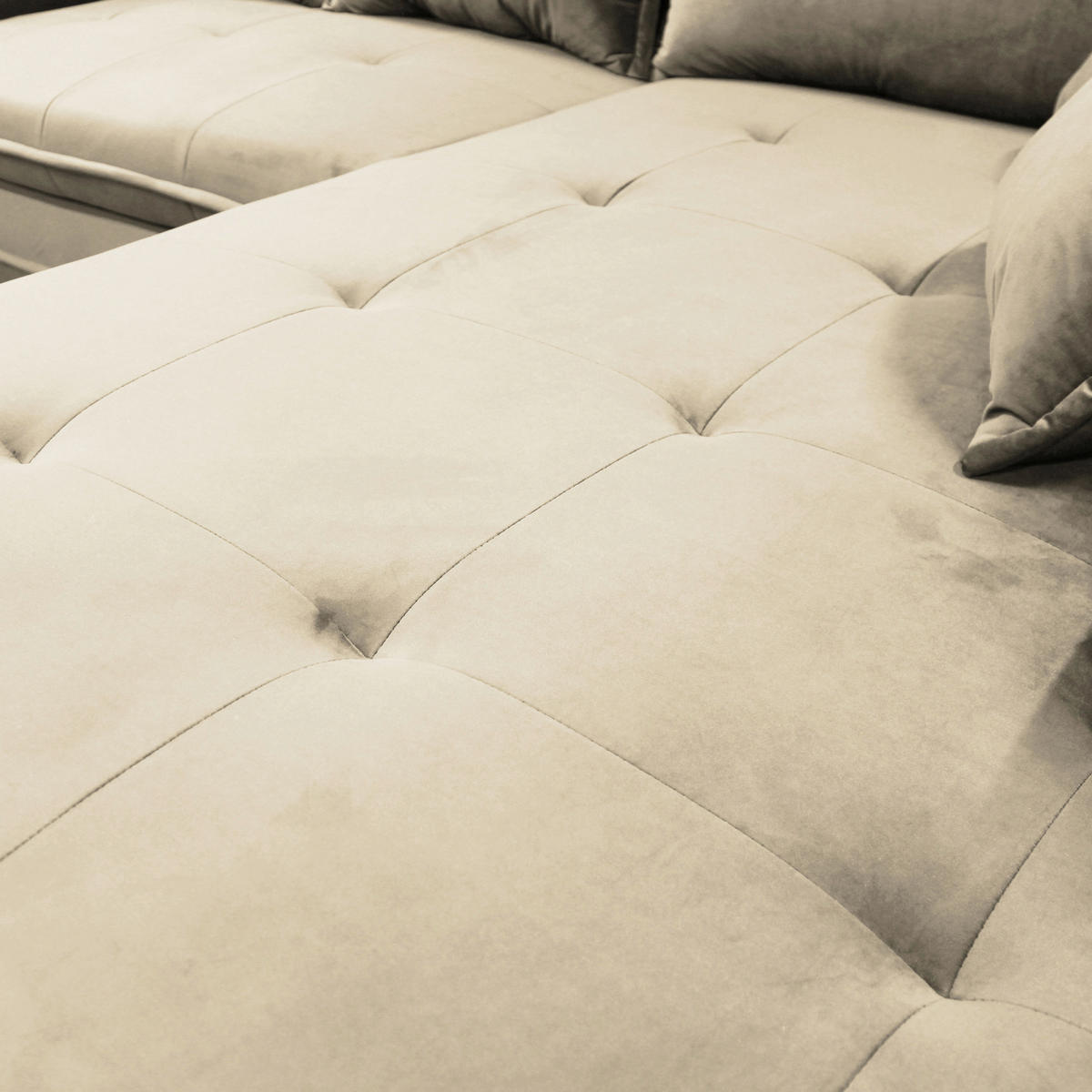 ECKSCHLAFSOFA  mit Rücken echt, Armteil rechts Velours Beige  - Beige/Schwarz, Design, Textil/Metall (277/187cm) - Livetastic