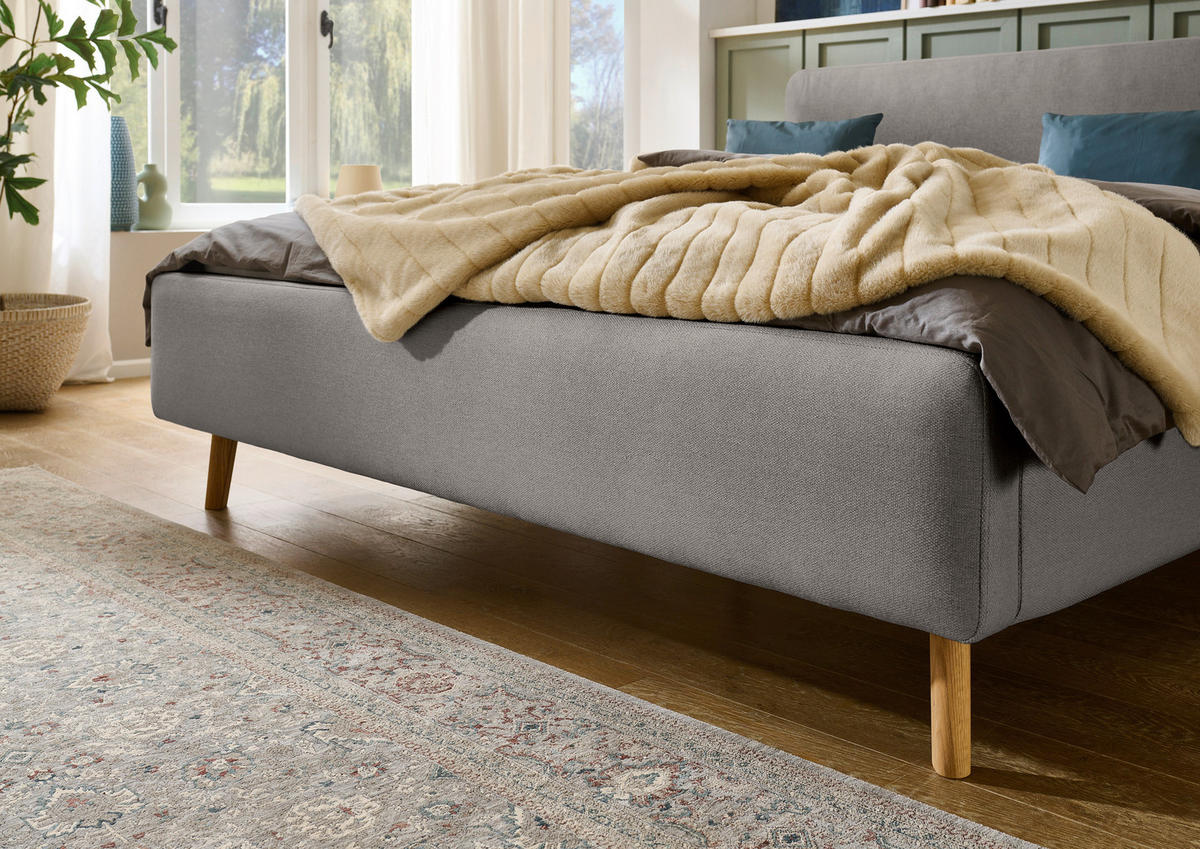 POLSTERBETT 180/200 cm  in Grau  - Eichefarben/Birkefarben, Design, Holz/Textil (180/200cm) - Xora