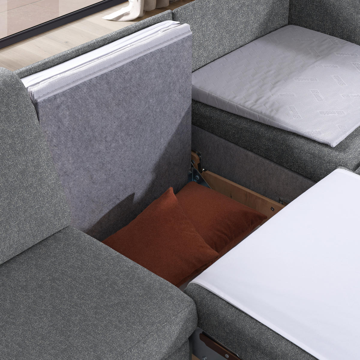 ECKSOFA  in Mikrovelours Grau  261/203 cm  - Eichefarben/Grau, KONVENTIONELL, Holz/Textil (261/203cm) - Sedda