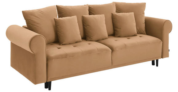 BIGSOFA in Samt Braun, Goldfarben  - Goldfarben/Schwarz, Design, Holz/Textil (248/96/95cm) - Carryhome