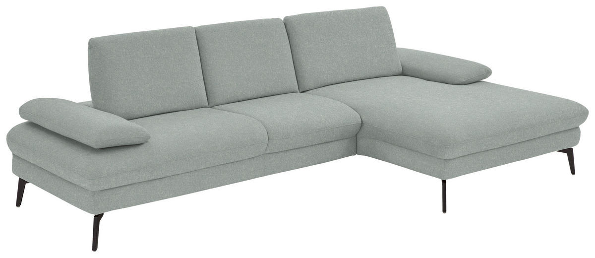 ECKSOFA Dieter Knoll in Chenille, Mikrofaser Hellblau, Salbeigrün  299/157 cm  - Salbeigrün/Schwarz, Design, Textil/Metall (299/157cm) - Dieter Knoll